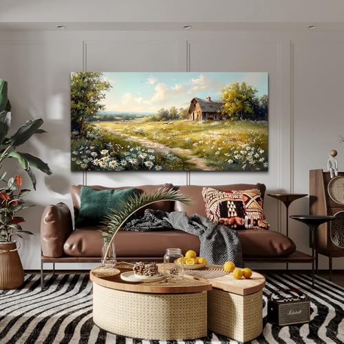 Large Wall Art For Living Room Canvas Wall Decor For Bedroom Office Wall Decoration Vintage Country Field Landscape Painting Framed Pictures Artwork Room Mural Aesthetic Home Decor 30"x60"
