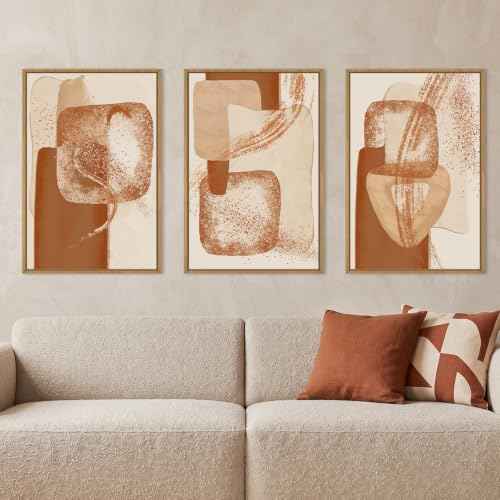 Neutral Orange Abstract Framed Canvas Wall Art Set