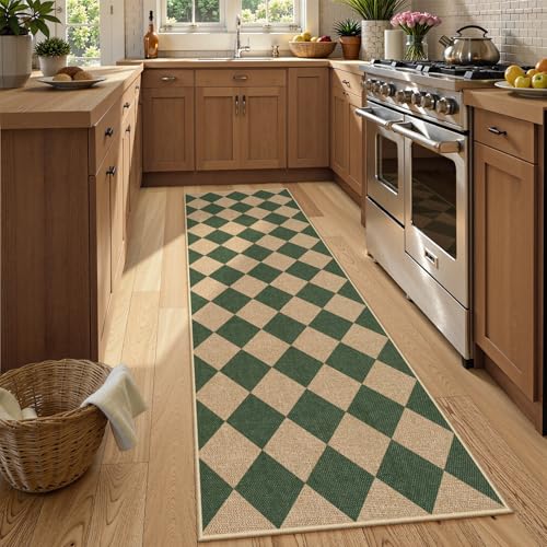 Checkered Easy Jute Kitchen Runner Rug