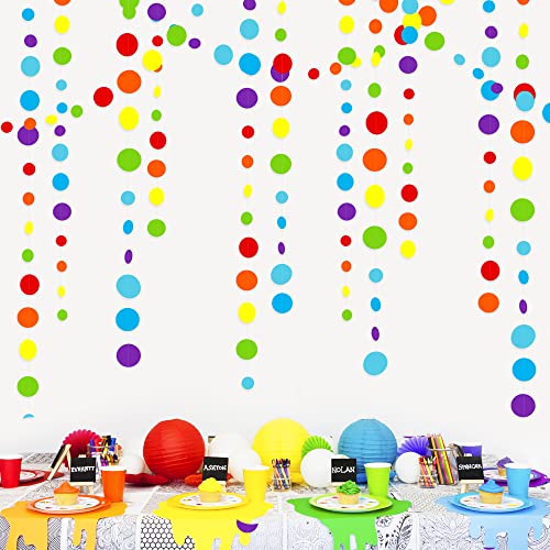 Rainbow Party Decorations Colorful Circle Dots Hanging Paper Garland Streamer Backdrop Multi Color Polka Dot Banner for Birthday Bachelorette Engagement Wedding Bridal Shower Pride Party Supplies