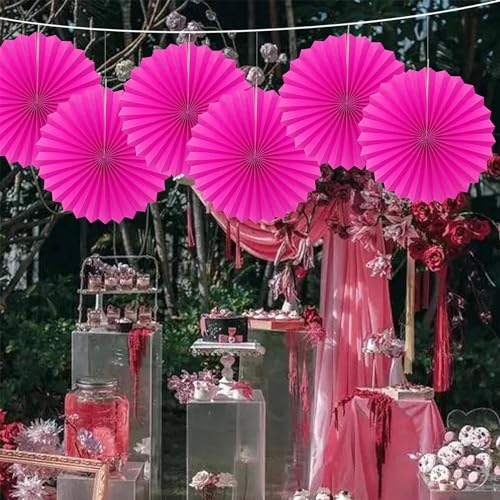 Hot Pink Party Decorations Hot Pink Hanging Paper Round Fans Bulk 16inch (30 Count)