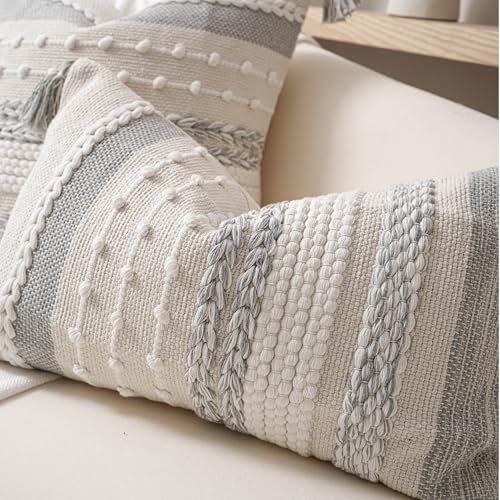 Gray Boho Decorative Throw Pillow Cover 22x22 Square Farmhouse Accent Cushion for Couch Sofa Livingroom Bedroom Pillowcase Modern Home Décor