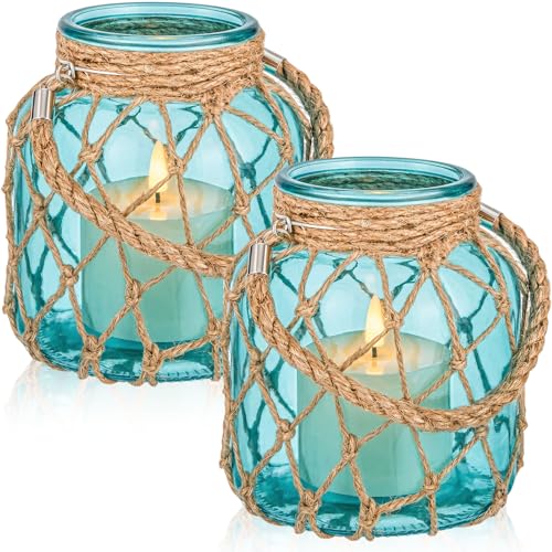 2 Set Nautical Lanterns Rope Handle (2 Count)