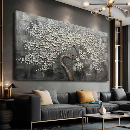 Flower Tree Wall Art Painting for Living Room White Botanical Picture for Bedroom Office Kitchen Home Decor Wall 30x60 Inches