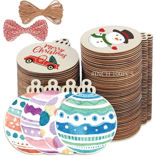 4" 100PCS Christmas Wooden Ornaments Unfinished (100 Count)