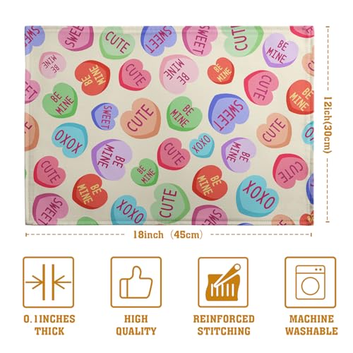 Valentine Pink Love Heart Candy Placemats Set of 4 Valentines Seasonal Table Mats Resistant Washable Dinner Mats for Outdoor Home Party Kitchen Dining 12x18 Inch (4 Count)