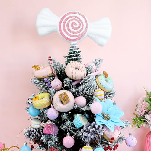 Pink White Christmas Tree Topper Decor