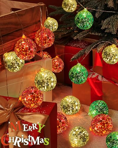 Christmas Tree Ball Ornament Lights 7FT Battery Operated Christmas Lights Indoor 10 LED Colored Ball Light with 8 Modes & Timer (10 Count)