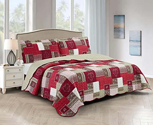 Burgundy Heart Love & Lace Patchwork Quilt Set