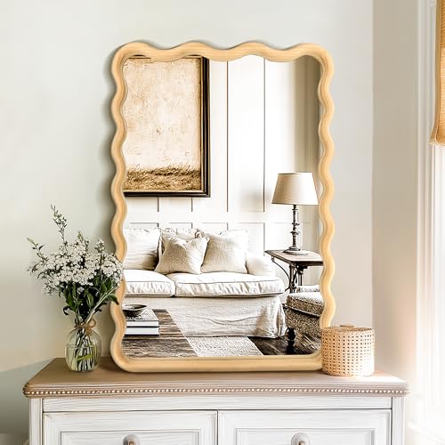 Wavy Wood Bathroom Vanity Mirror