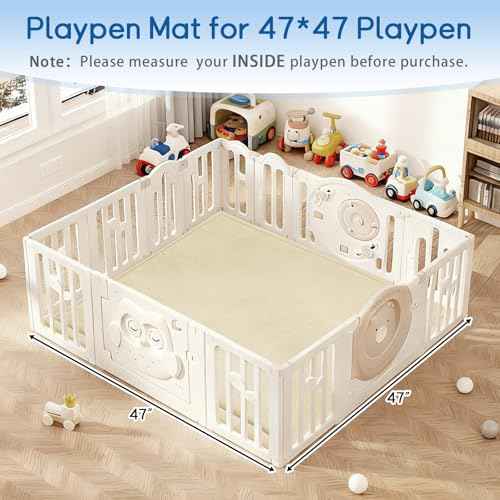 Baby Play Mat for Floor Nursery Rug Muscle Mat Area Rug Playroom Rug 47"x47" Playpen Mat Elastic Foam 1.3" Thick Crawling Mat for Babies