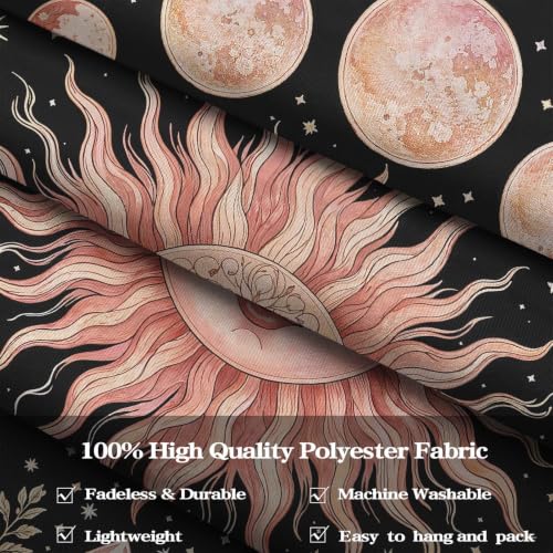 Boho Pink Sun Moon Phase Daisy Flower Mushroom Tapestry 60 x 44 Inch