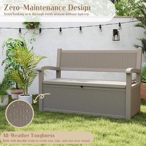 80 Gallon Outdoor Storage Bench Lockable Deck Box Outdoor Storage Box Waterproof for Patio