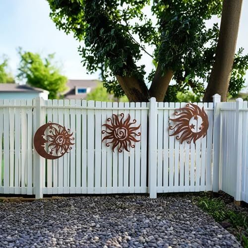Set of 3 Rust Colored Sun Moon Metal Wall Art (3 Count)