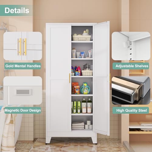 Metal Pantry Cabinet with 2 Doors and 5 Adjustable Shelves