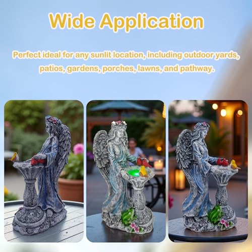 Solar Outdoor Garden Decor Angel Statue Light with Color Changing Birdbath