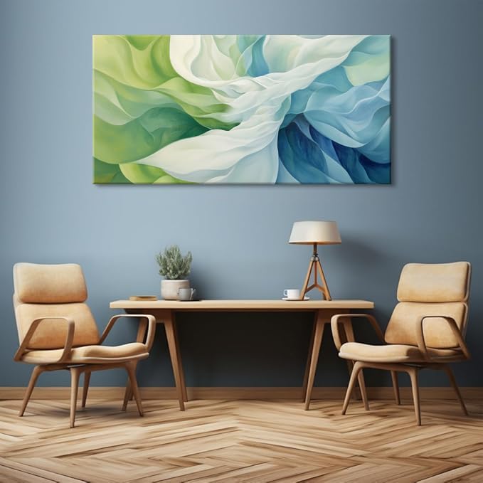 Abstract Lines Wall Art for Living Room Canvas Prints Aqua Turquoise Blue Green Artwork Paintings Decor Bedroom Office Girl Woman