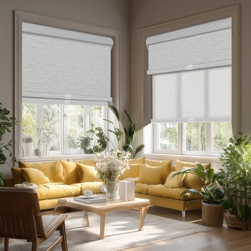 Cordless Dual Roller Shades. White.52 W x 44" H