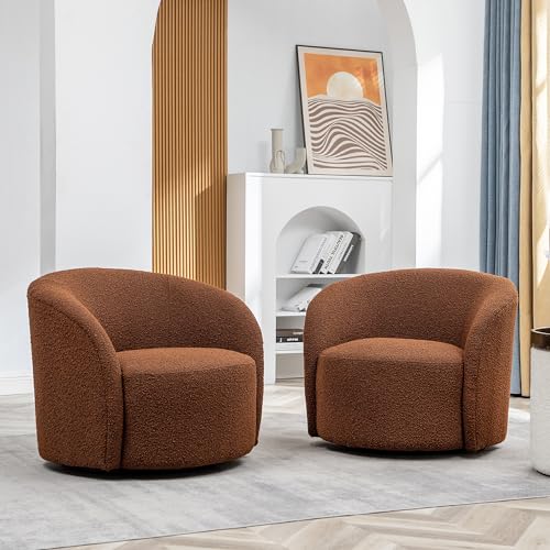 68" Boucle Loveseat Couch with 2 Swivel Barrel Chairs (3 Count)