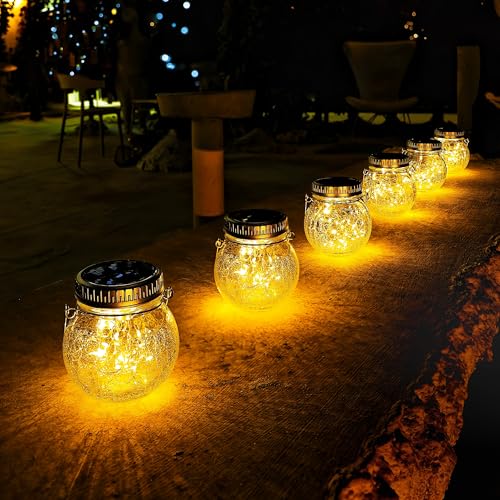 2 Pack Crackle Glass Solar Lantern with 30 LED Firefly Lights (2 Count)