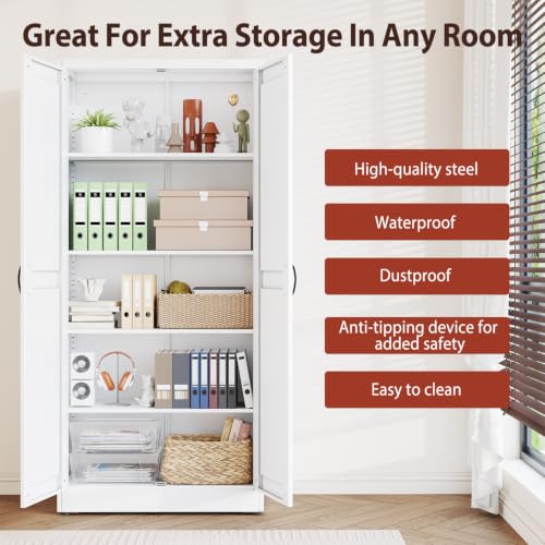 71" White Metal Storage Pantry Cabinet