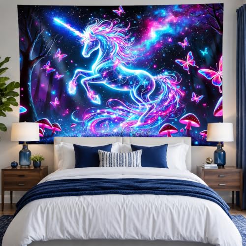 Blacklight Tapestry Galaxy Butterfly Room Decor 78 x 59 Inch
