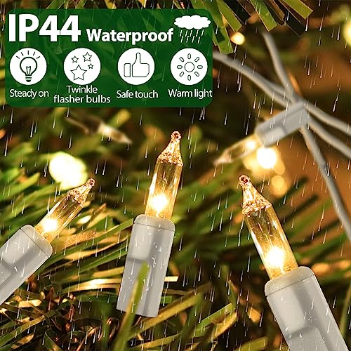 Clear Christmas Lights 50FT 200 Incandescent Bulbs Warm White Mini Lights with White Wire for Christmas Tree