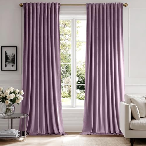 Lavender Velvet Pinch Pleat Blackout Curtains W52 X L90 Inches (2 Count)