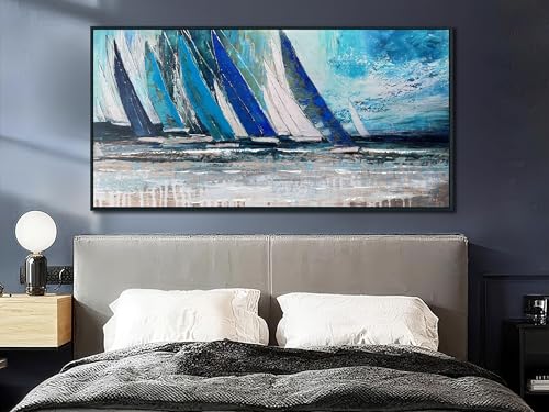Framed Wall Art Blue Extra Large Sailboat