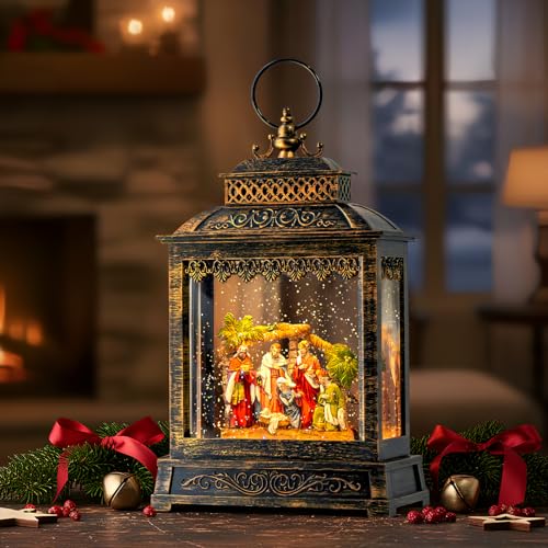 Christmas Snow Globes Lantern Christmas Snow Globe with Music Nativity Scene