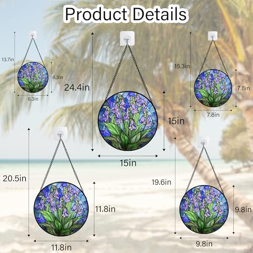 Stained Glass Window Hanging Suncatcher Purple Flower Gifts for Women 9.8"