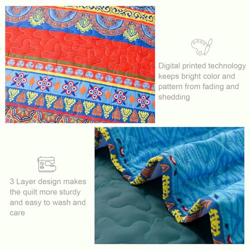 Reversible Boho Quilts Queen Size Blue