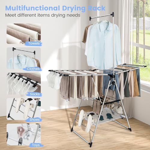 Foldable Clothes Drying Rack with 6