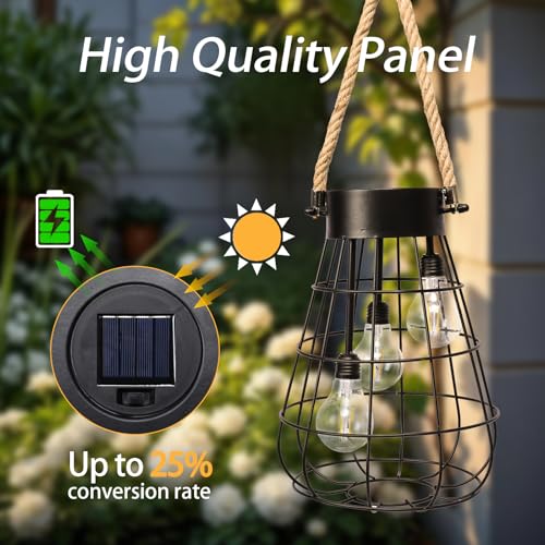 Hanging Solar Lantern Outdoor Waterproof Black Metal Solar Light