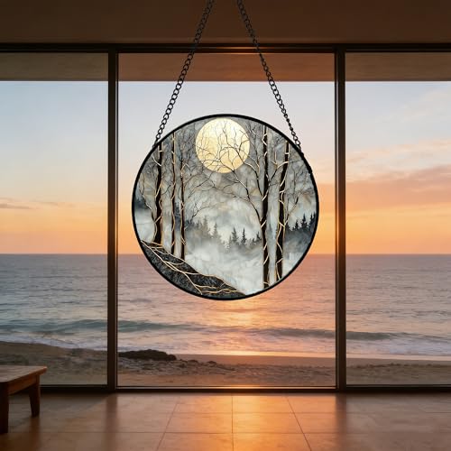 Night View of The Forest Stained Glass Window Hanging Gifts for Women 7.8"