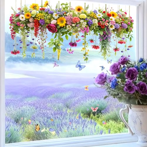 2 Set Colorful Floral Bouquet Window Stickers (2 Count)