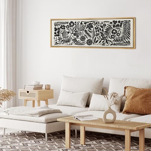 Large Framed Canvas Print Wall Art Monochrome Botanicals Black and White Floral Illustrations Antique Retro Fine Art Illustrations Decorative Colorful for Bedroom