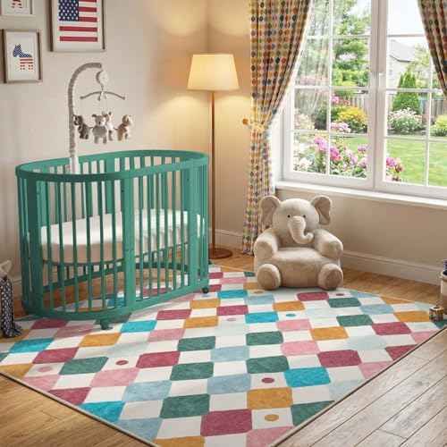 6x6 Square Rug Washable Kids Playroom Rug Colorful Playmat Confetti (36 Sq Ft)