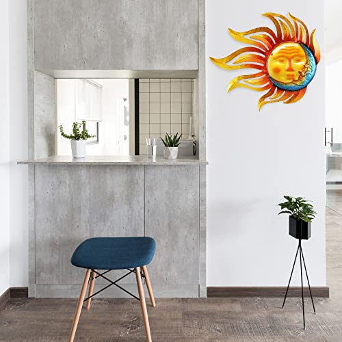 Metal Sun Wall Decor Outdoor Garden Fence Art Moon Wall Art