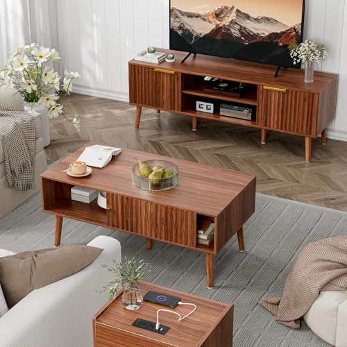 Coffee Table with Fluted Sliding Door