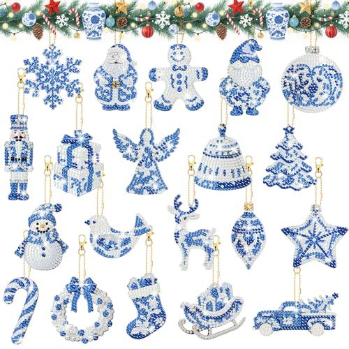 20 Pcs Christmas Diamond Painting Keychain Kits 5D DIY Diamond Art Pendants Double Sided Hanging Key Chains for Christmas Party Decoration DIY (20 Count)