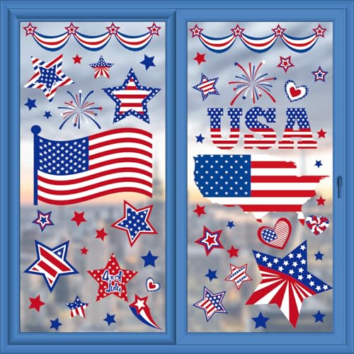 4th of July Decorations Patriotic Window Clings (111 Count)