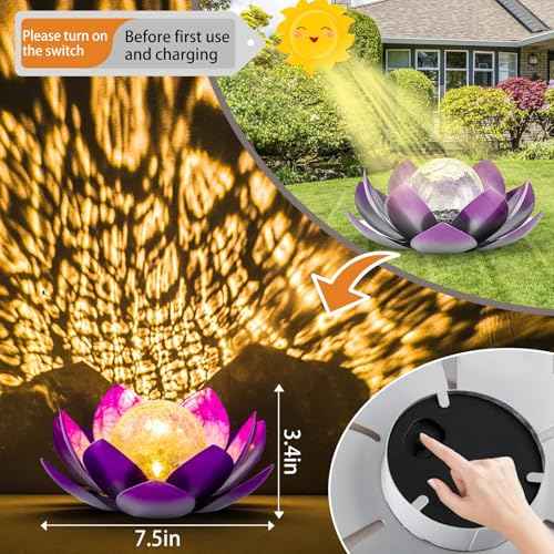 Solar Light Outdoor Decor Art Crackle Globe Glass Lotus Decoration (2 Count)