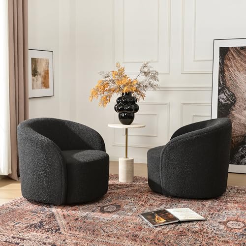 34" Boucle Swivel Barrel Chair with 18" Ottoman Set (2 Count)
