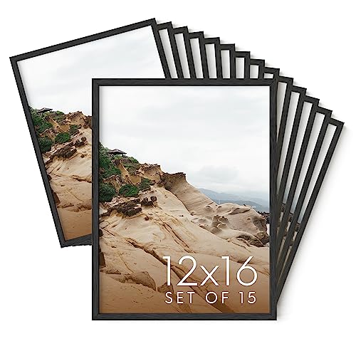 12x16 Black Oak Wood Picture Frames Set of 15