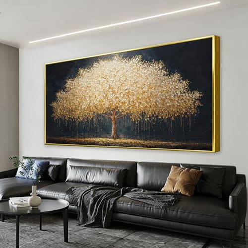 Gold Framed Wall Art Gold Tree Of Life Artwork Canvas Art Wall Decor Painting Prints Gold Tree Large Abstract Wall Decor Picture For Living Room Bedroom Home Office Artwork 29"X 58"