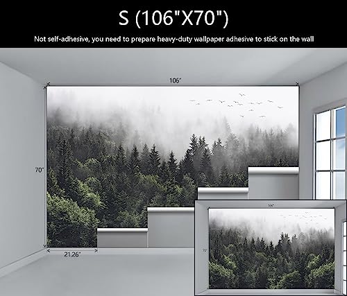 Foggy Forest Wallpaper Woodland Landscapes Wall Mural for Bedroom (51.52 Sq Ft)