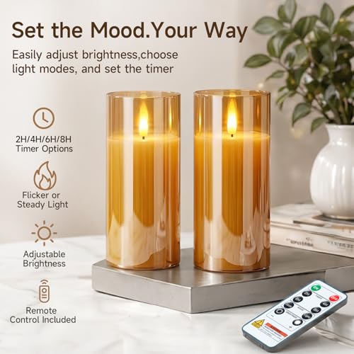 Amber Glass Flameless Candles (2 Count)