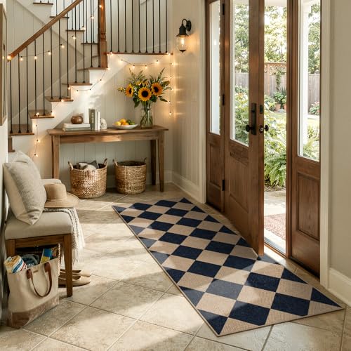 Checkered Easy Jute Non Slip Runner Rug