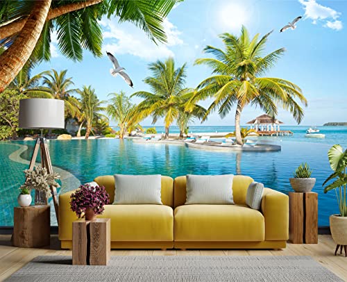 Palm Trees and Blue Sky Summer Island wall Mural Wallpaper for Bedroom 178" x 117" (144.6 Sq Ft)